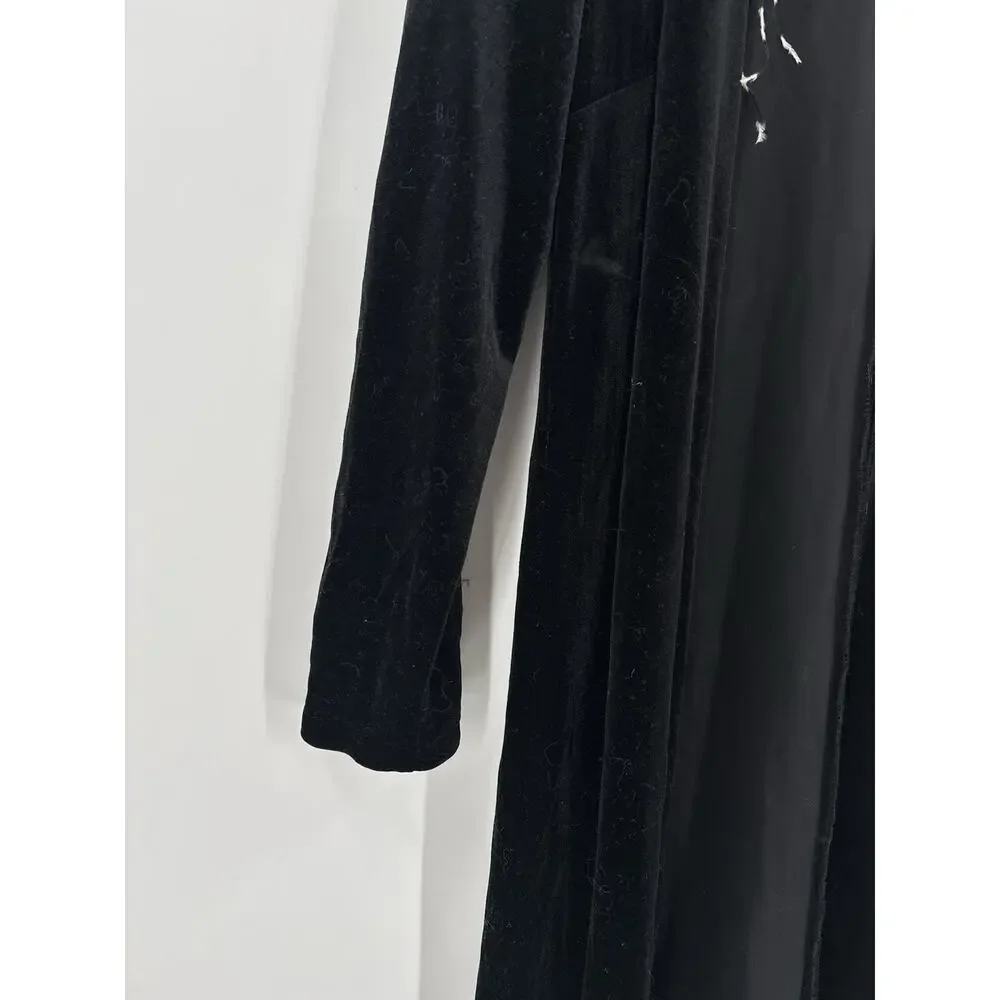 Jackie Jon Vintage Cardigan Sweater Womens Medium Black Velvet Feather Collared